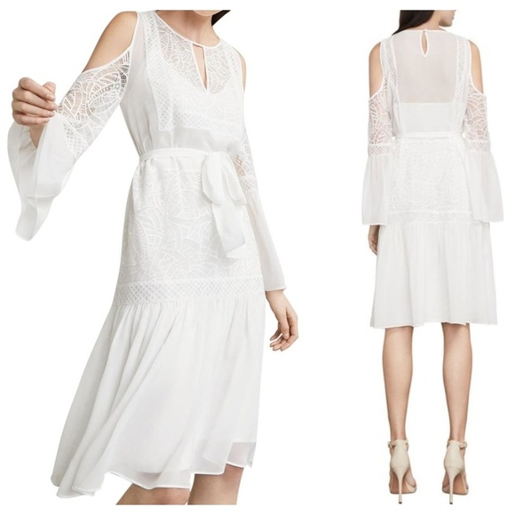 BCBGMaxAzria Evee Cold Shoulder Silk Lace Dress XXS - Picture 2 of 8